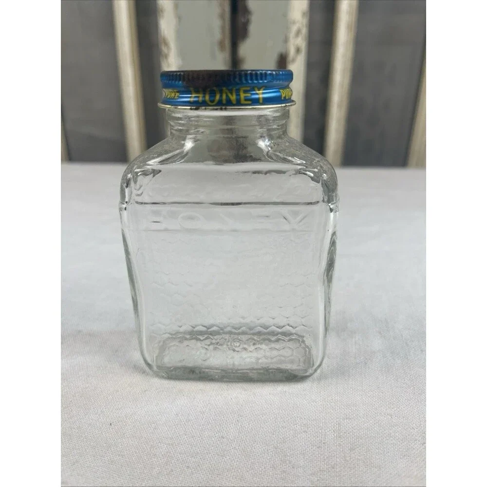 Glass Jar LAKE SHORE Pure HONEY Honeycomb Embossed  * UNIQUE * With Lid!